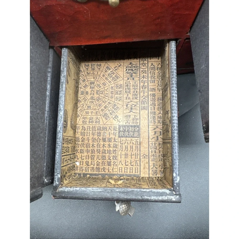Vtg Mid Century Asian Red Lacquer Large Jewelry Box Mirror Dragon Chest RARE